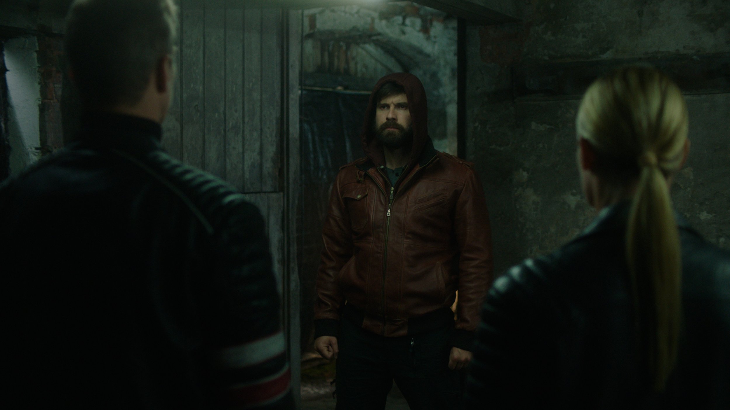 Paul Gnns as Mac, Mark Rowley as Rhys and Kim McGarrity as Jackie
