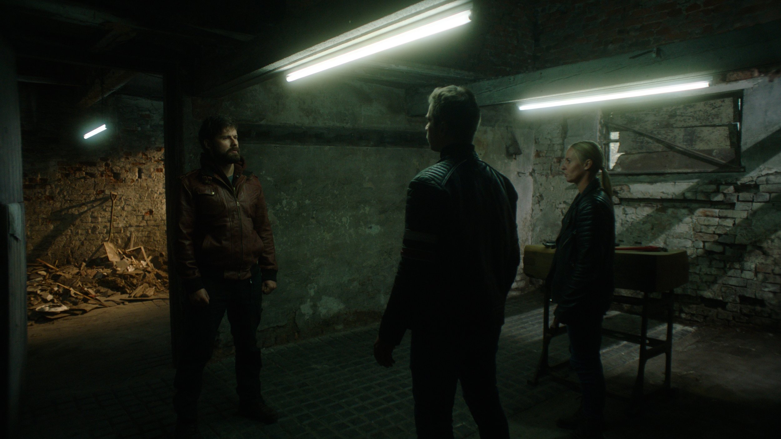 Mark Rowley as Rhys, Paul Ginns as Mac and Kim McGarrity as Jackie