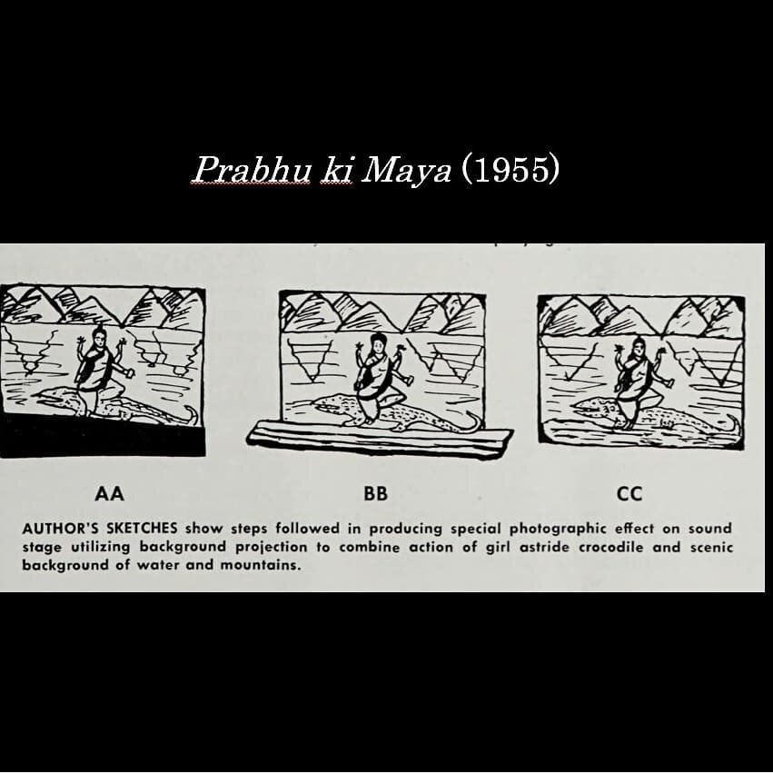 In 1957 two special effects technicians of Bombay - Dayabhai Patel &amp; Kanchanbhai Patel - shared some of their low-cost sfx techniques with American Cinematographer magazine. They drew sketches from two recent films to explain how they used a cust