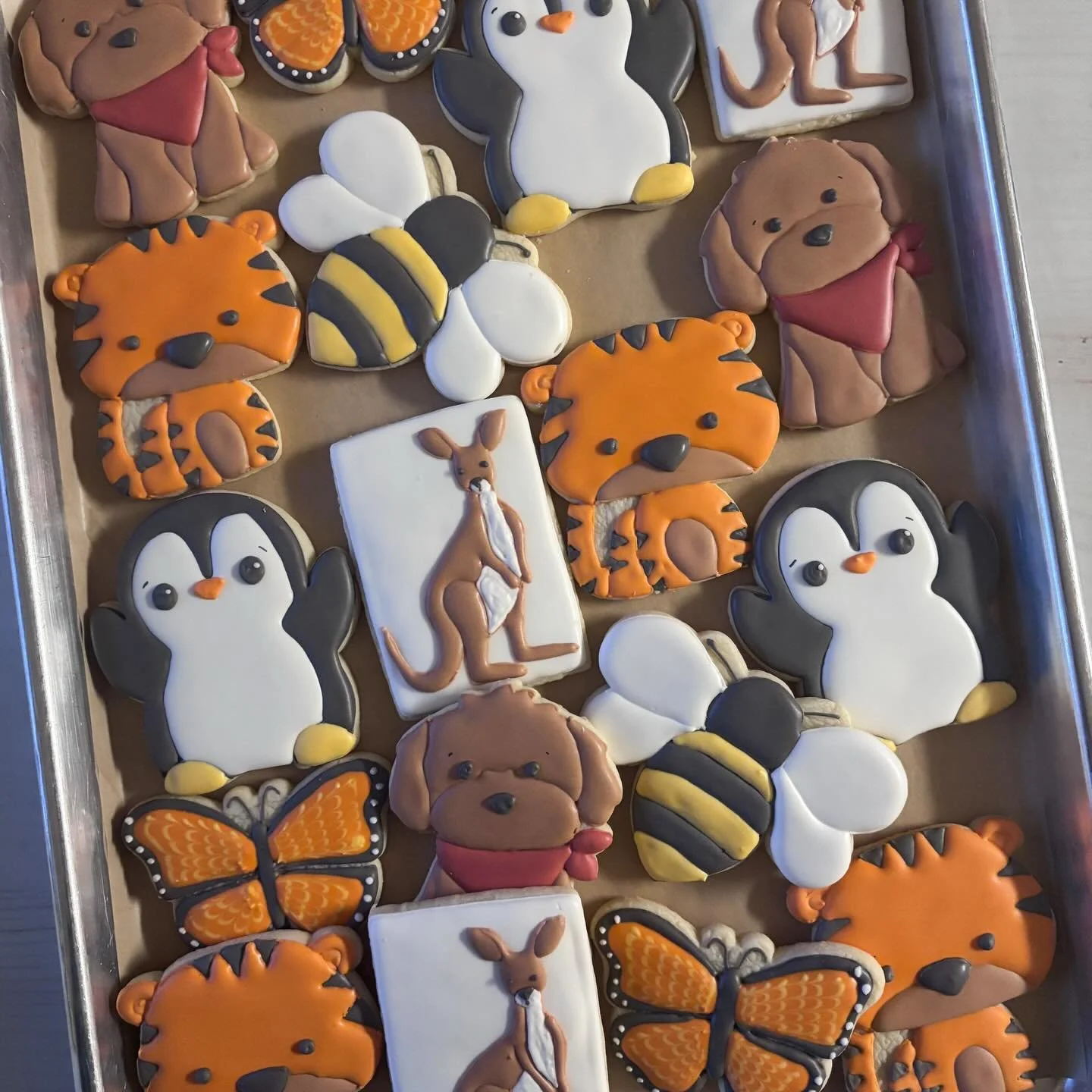 Which animal is your favorite? 

Leave your emoji: 🦘🐝🐶🐅🦋🐧

#decoratedcookies #burlington #vermontcookies #vtcookier