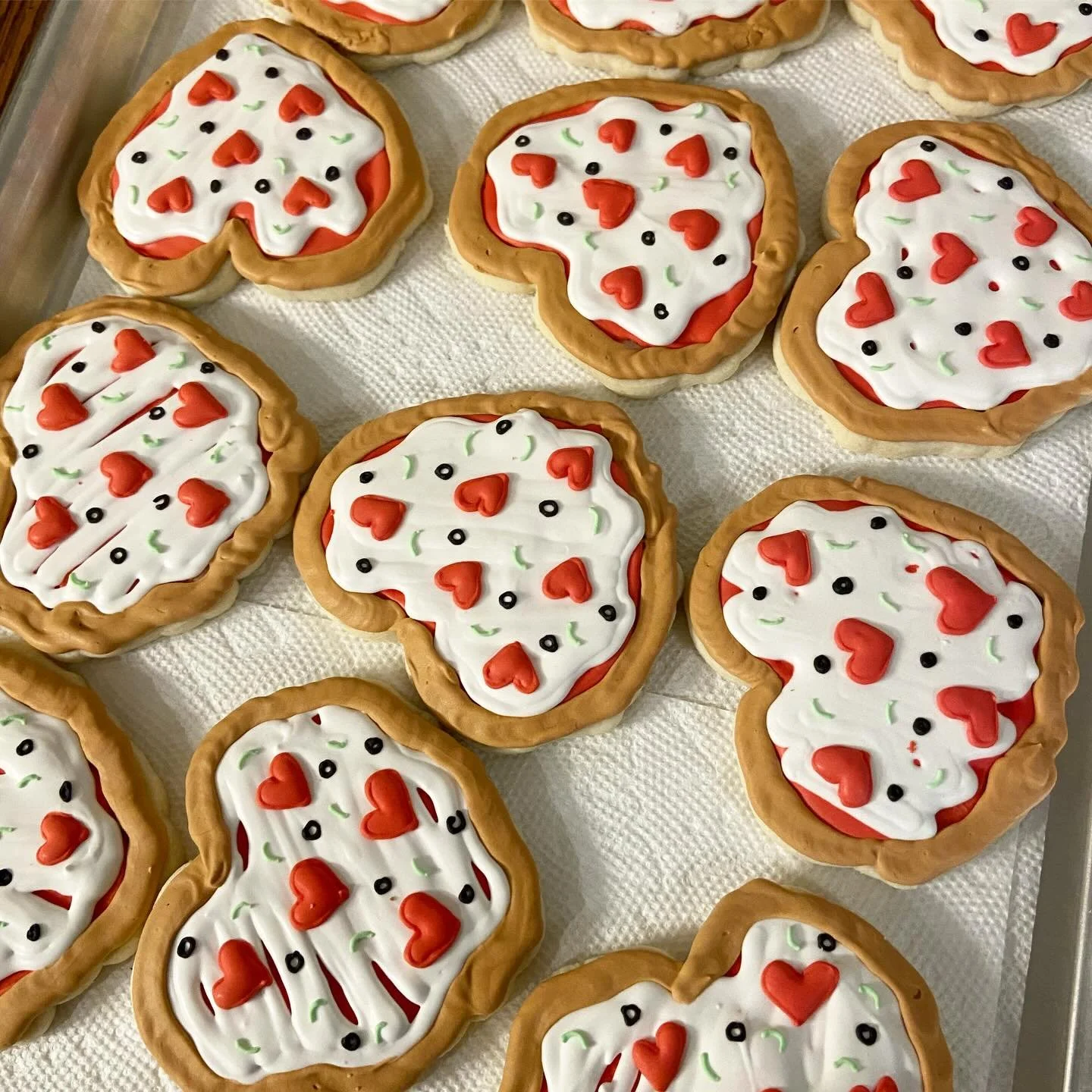 Hey friends! I promise that Valentine&rsquo;s Day cookies are coming early next week! I have something super cute planned for these pizza cookies along with some cookie cards and two pack sets. Order information will be coming Monday or Tuesday. 

#b