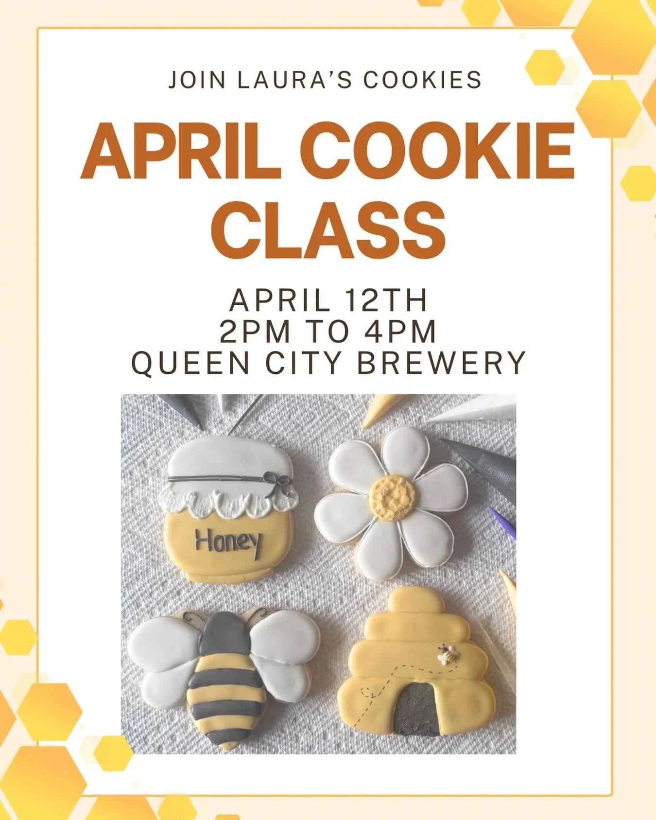 Our Spring cookie class is going to be our BIGGEST cookie class EVER and we still have some seats! Join me Sunday @queencitybrewery !

Tickets &amp; info available here: https://sevendaystickets.ticketsauce.com/e/april-cookie-decorating-class

Ticket