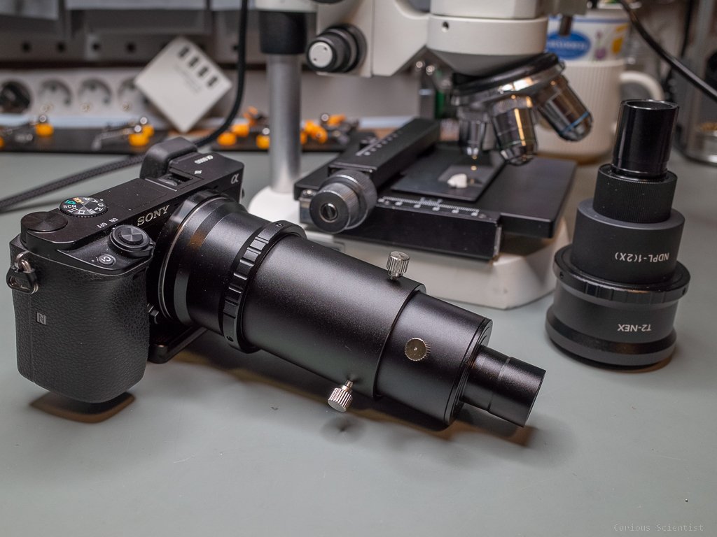 T2-NEX eyepiece projection adapter on the Sony A6000