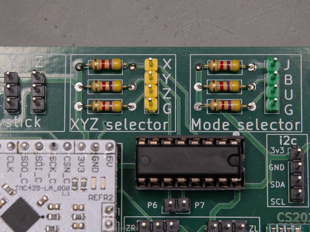 Pins for the mode and axis selection switches