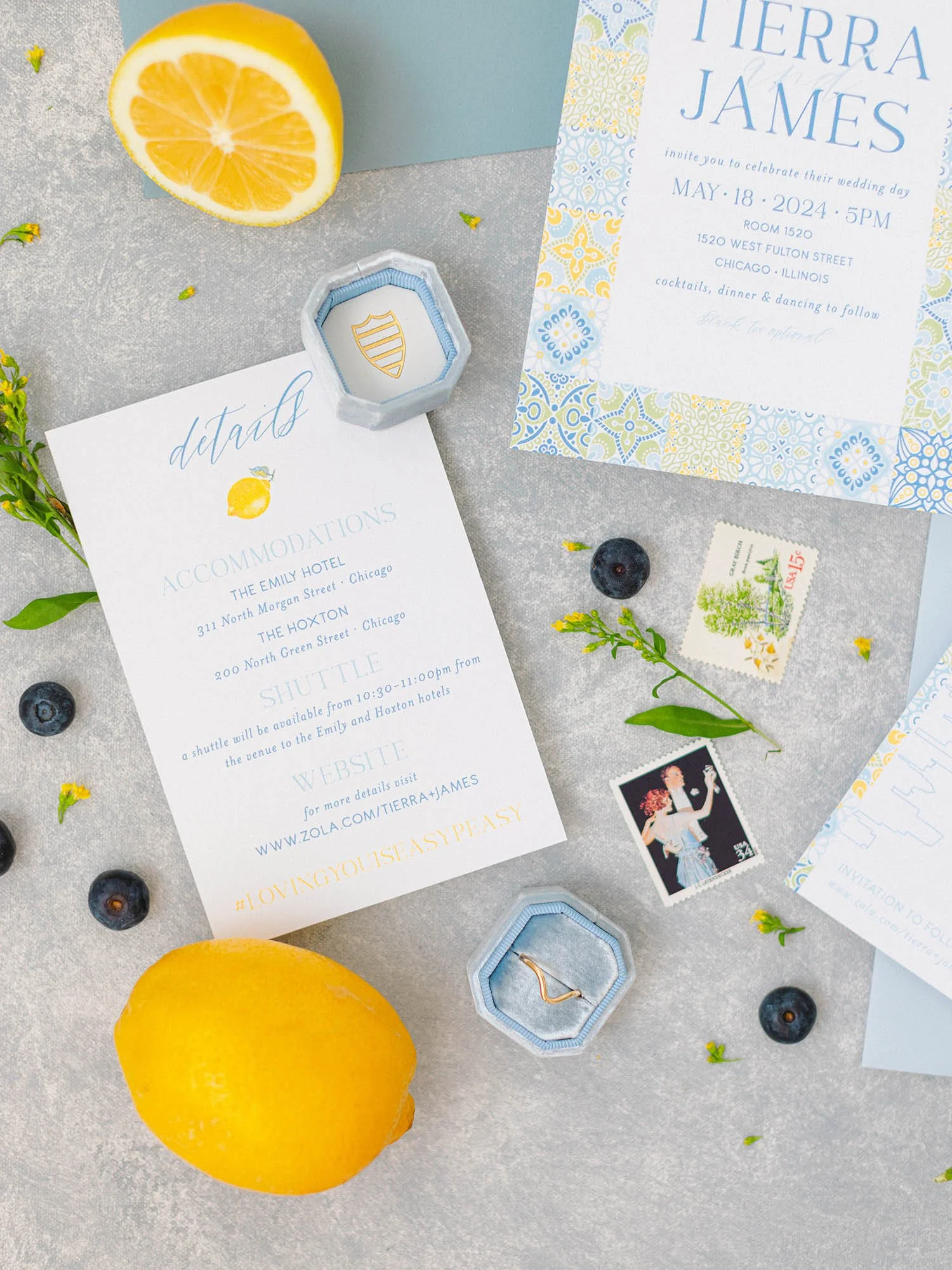Lemon Yellow and Blue Wedding Stationary Suite