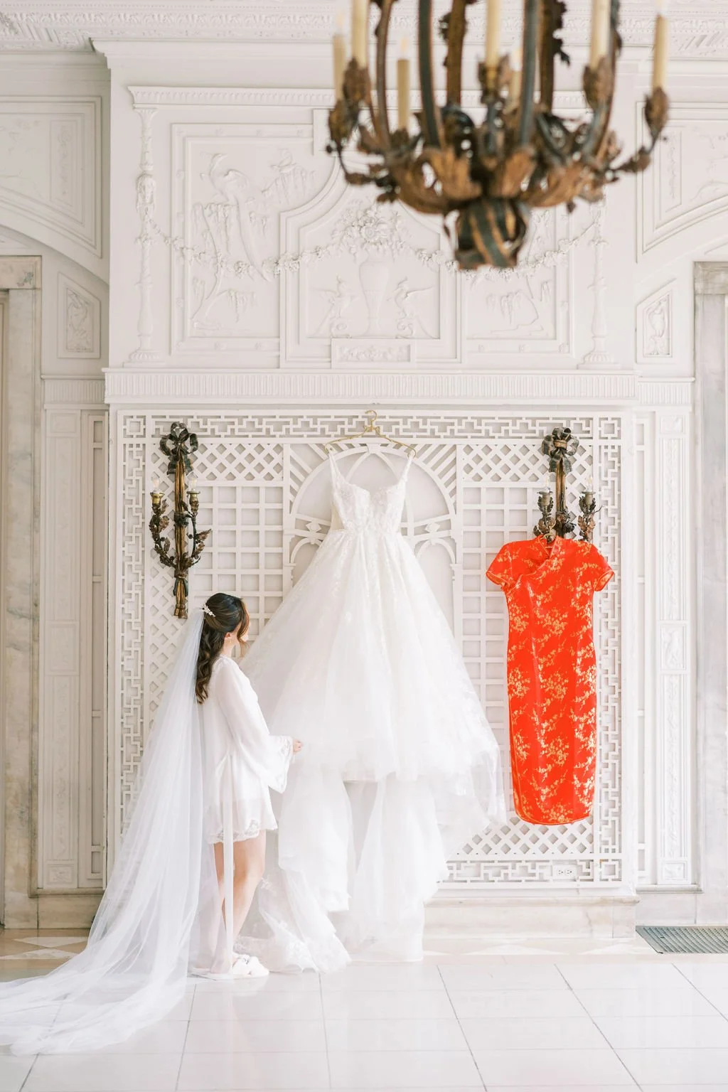 Bride with her two dresses