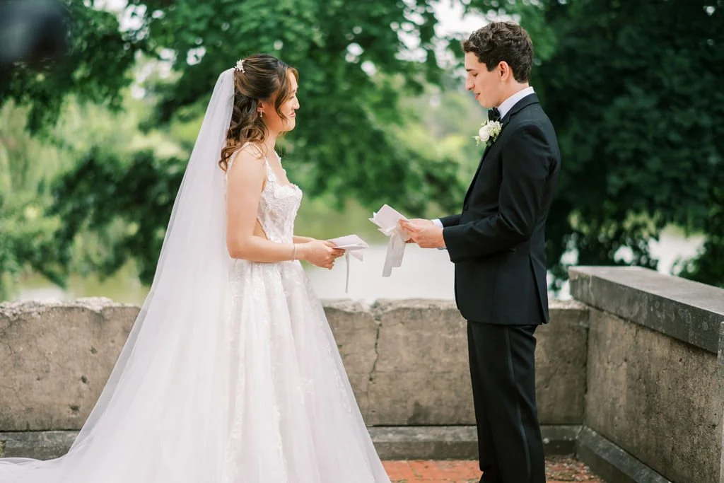 Couple saying private vows before their ceremony at Armour House Lake Forest Illinois