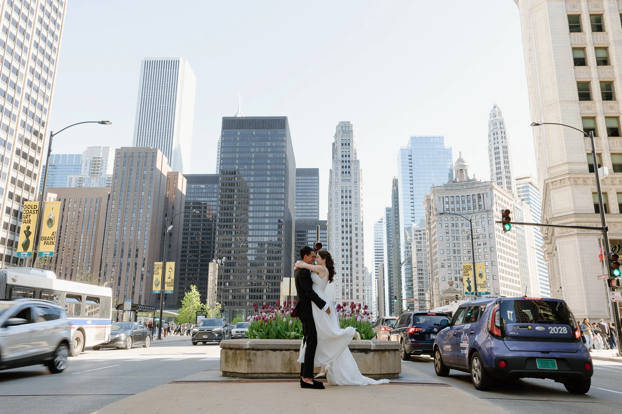 Iconic Chicago Micro Wedding Pose Michigan Avenue City Backdrop Professional Officiant Forever Incredible