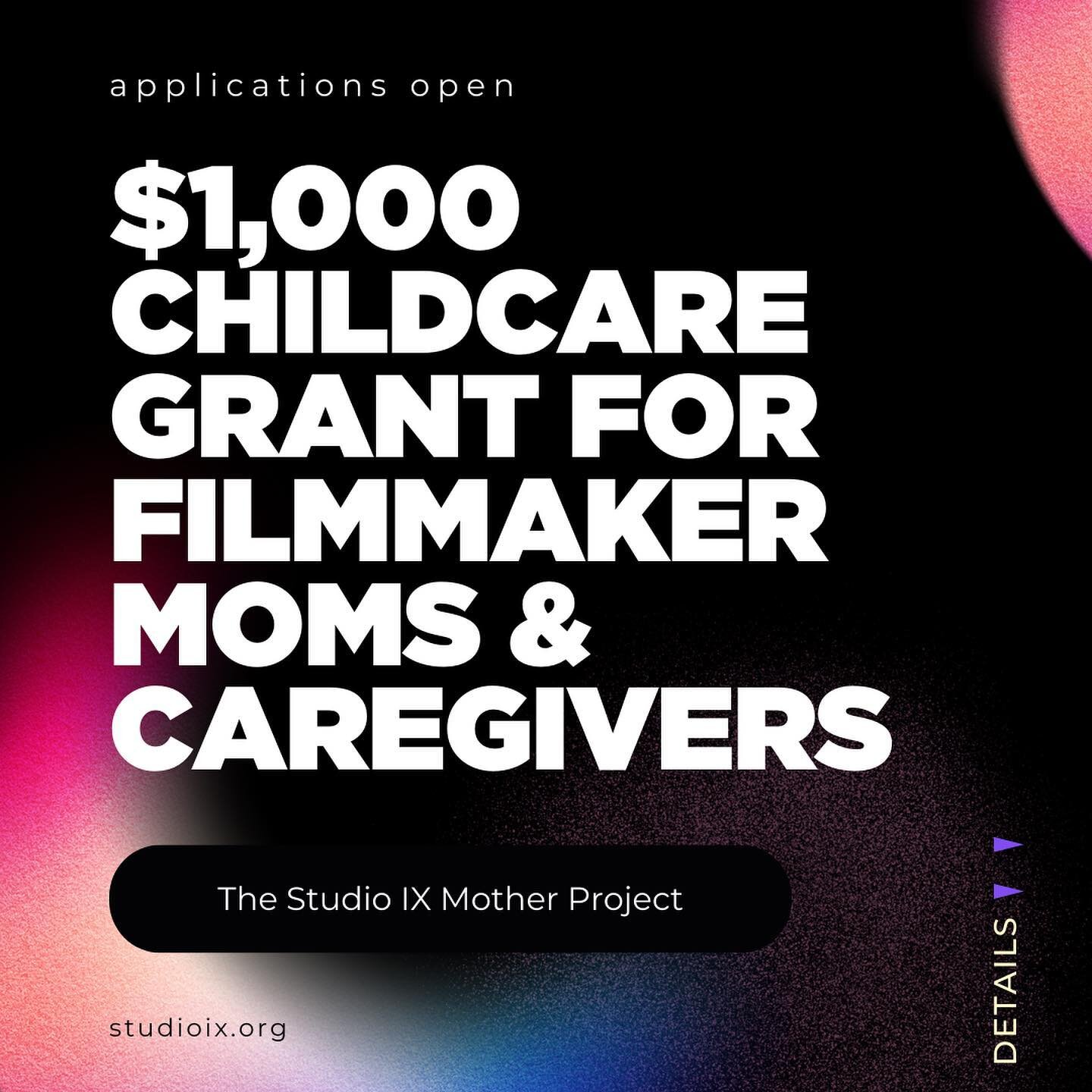 📣 Last week to apply!!! 📣

This is the last week to apply for our Studio IX Mother Project grants for parents working on a doc film project. 

💵 $1,000 to help cover the cost of childcare when you need to go on a shoot, focus on an edit, attend a 