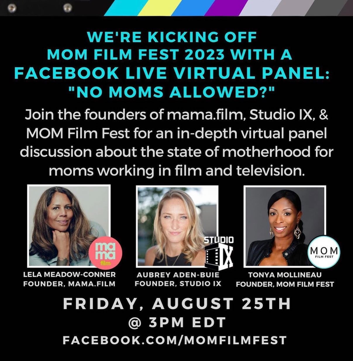 🎥 Join us this Friday at #momfilmfest to talk about the state of motherhood for moms working in film and tv with our founder @aubrey.adenbuie and two other brilliant filmmaker moms: @mamafilm1 founder @lelapalooza11 and  @tonyamollineau - founder of