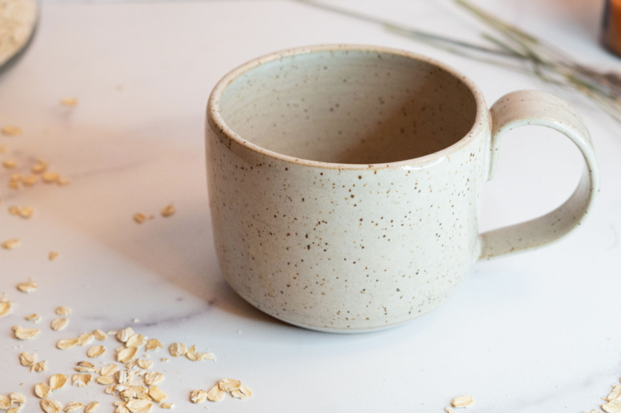 Speckled white mug