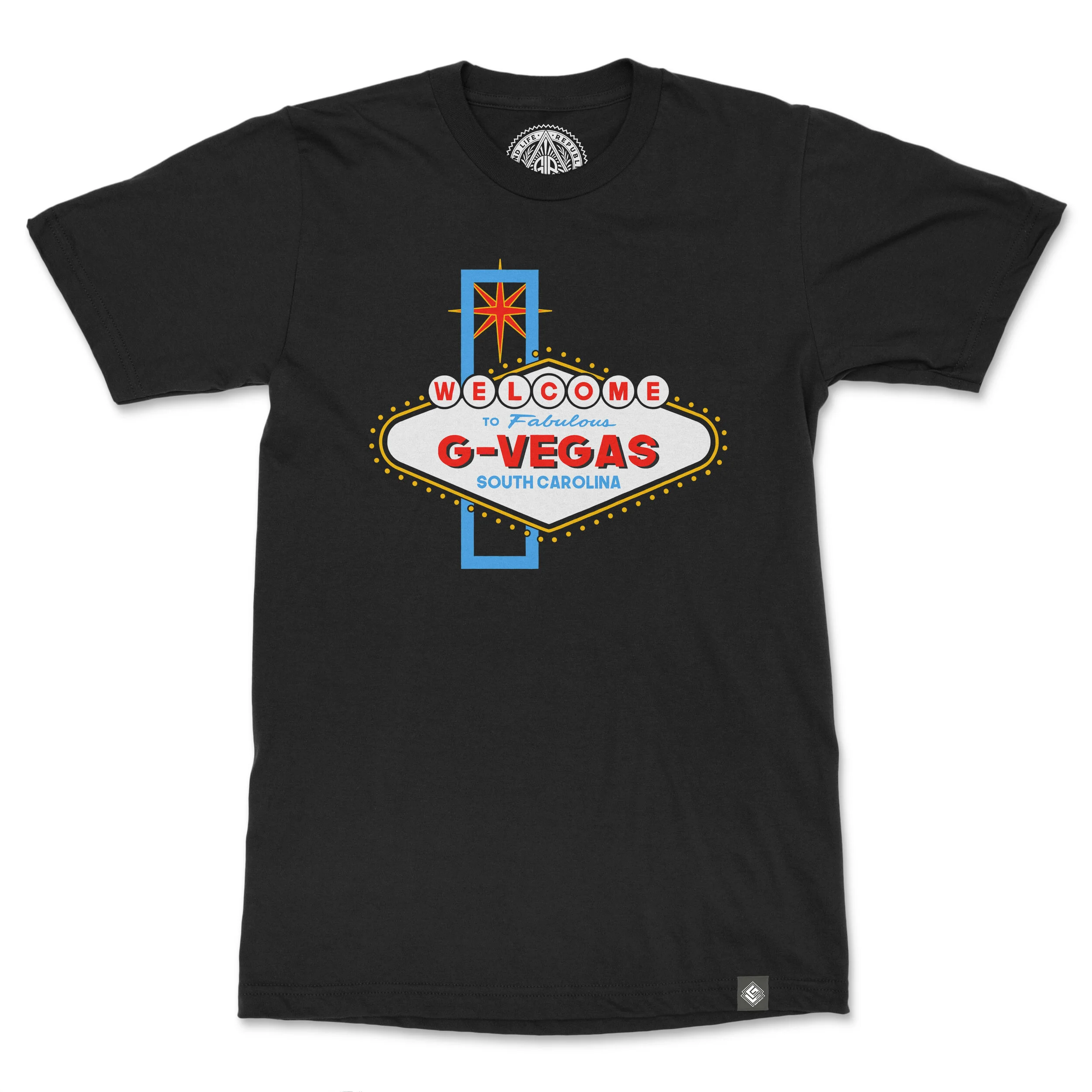 Welcome to G-Vegas Men's Cotton Crew Neck T-Shirt Flatlay Front