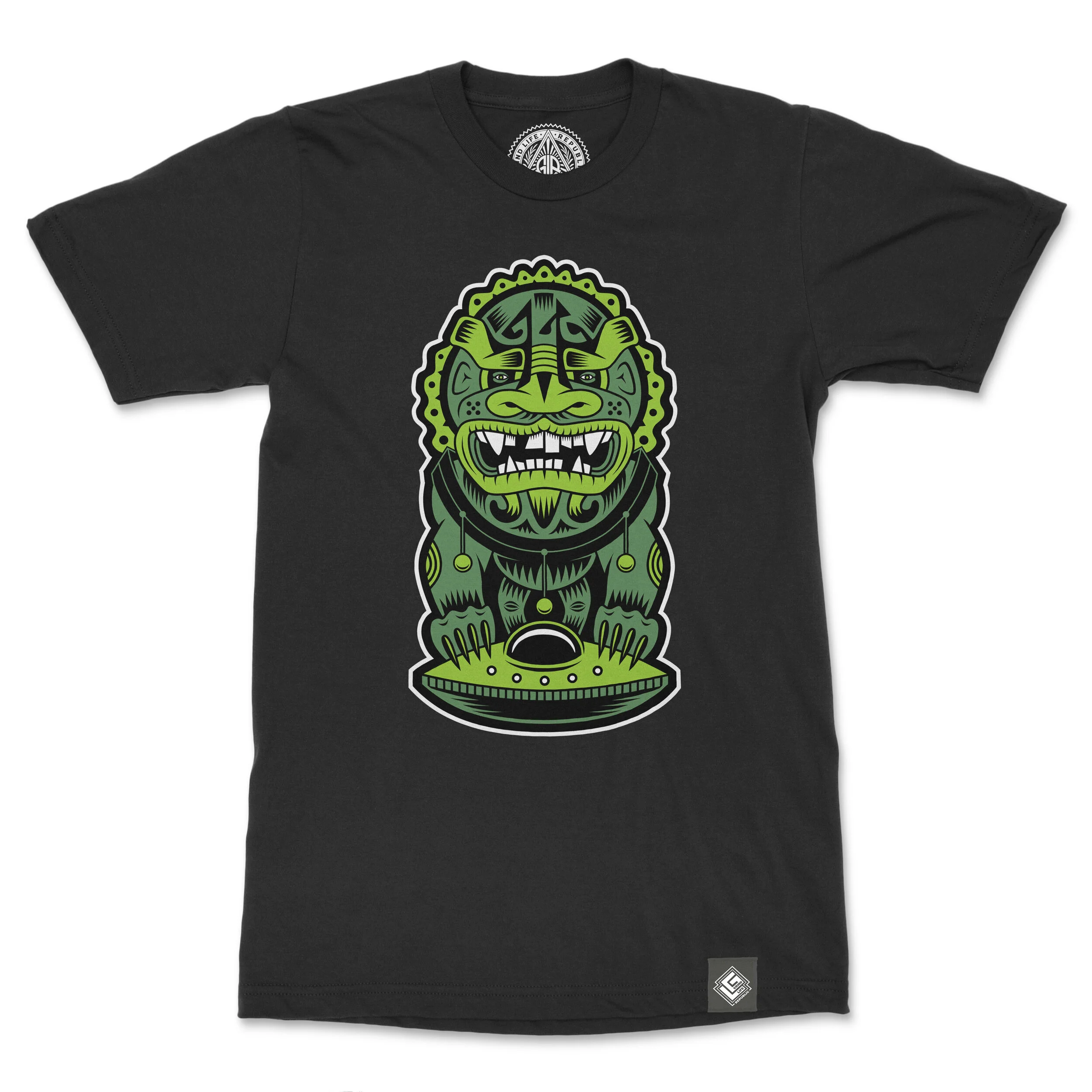 Flying Foo Dog Men's Cotton Crew Neck T-Shirt Flatlay Front