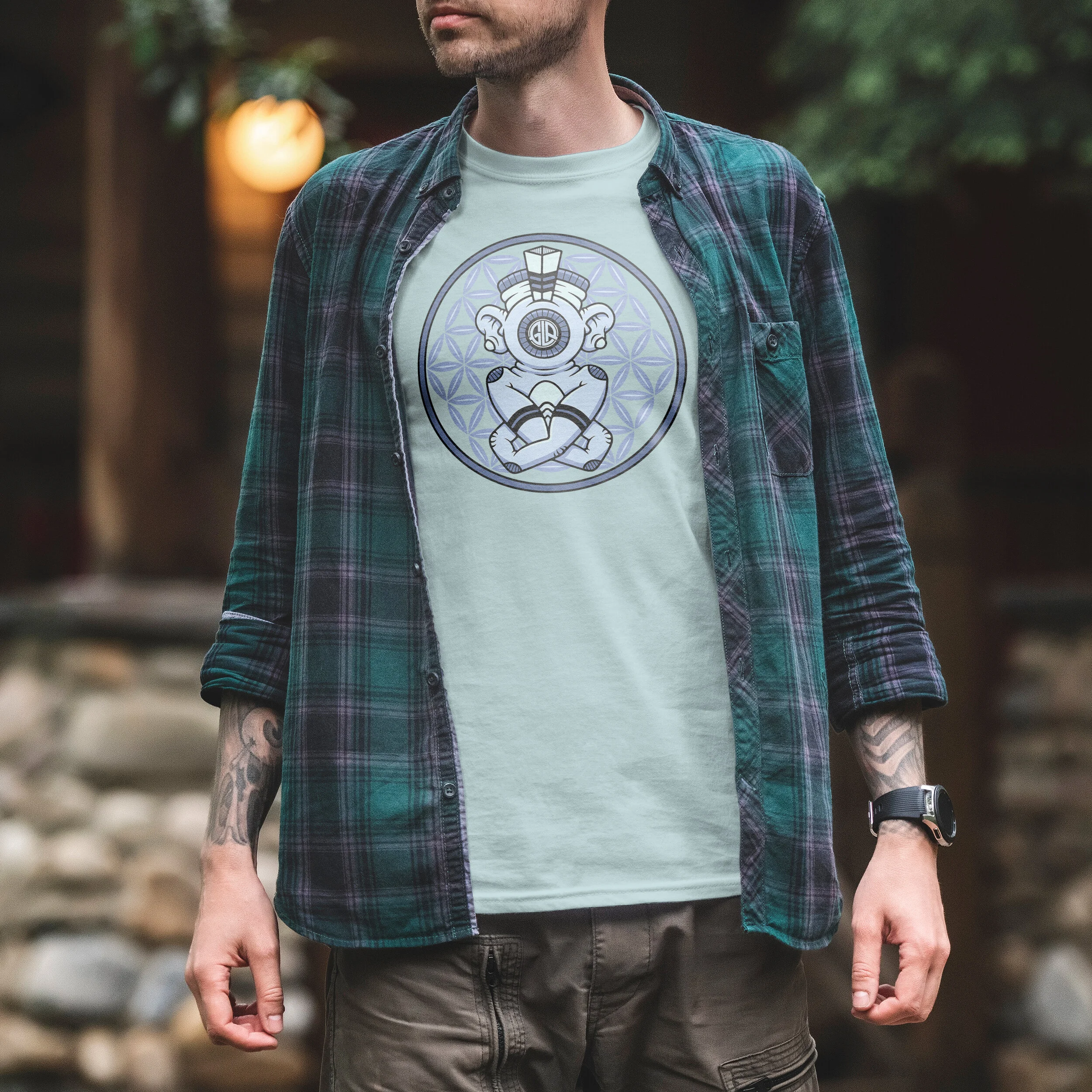Ancient Spaceman_Men's Cotton Crew Neck T-Shirt Mockups_lifestyle enviro.jpg