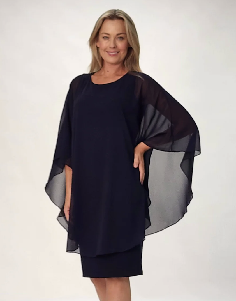 Navy Chiffon Butterfly Dress | Sizes 18-20