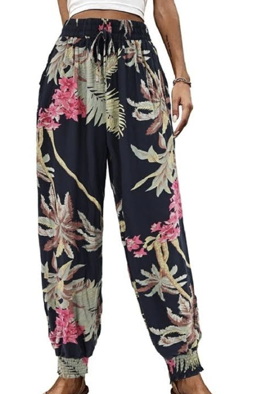 Pink & Olive Tropics Harem Pants