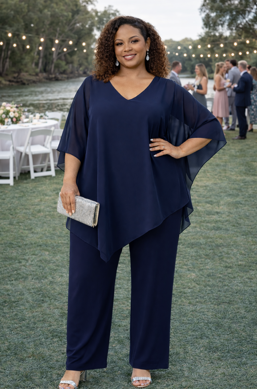 Navy Gilliana Chiffon Top | Sizes 12-24