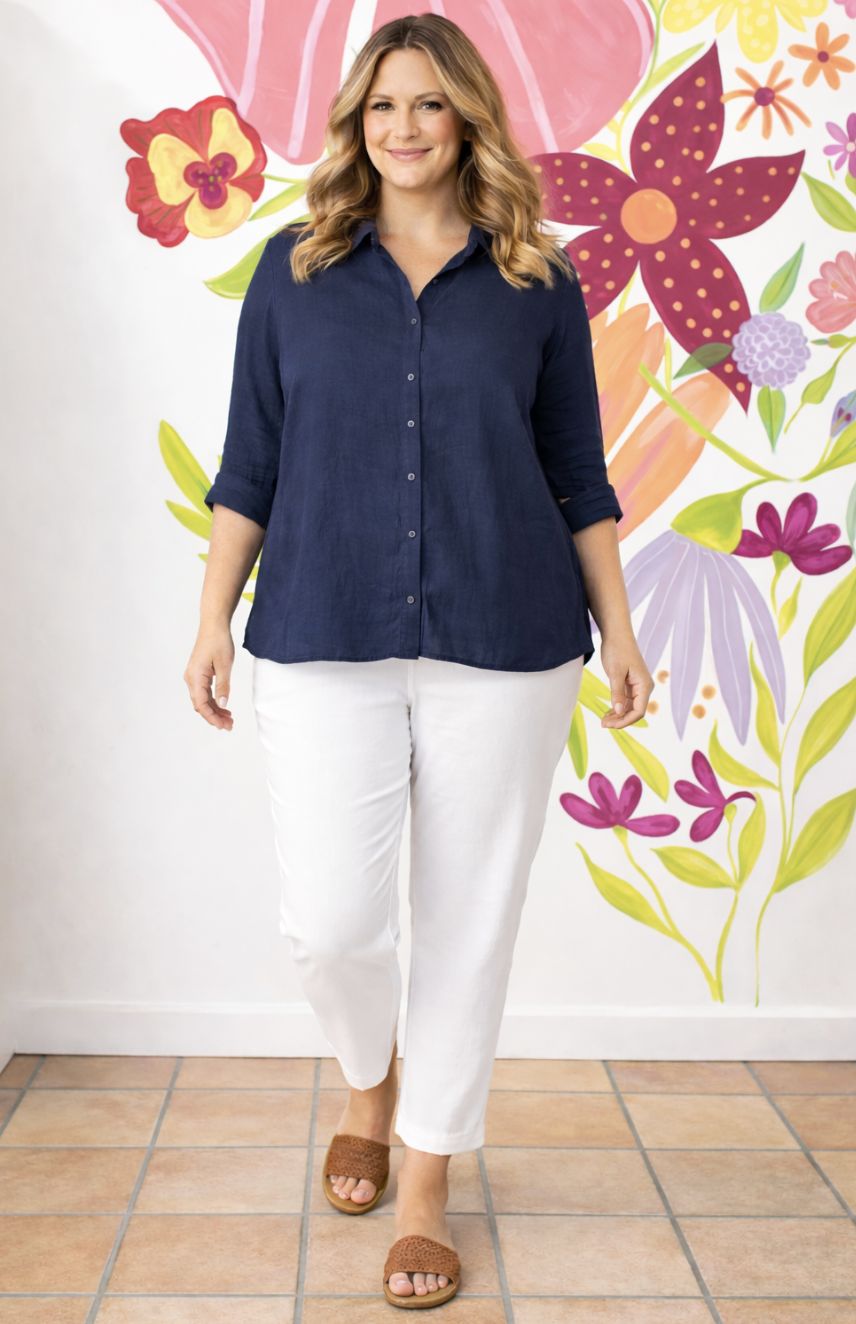 White Stretch Cotton Pant | Sizes 14-24