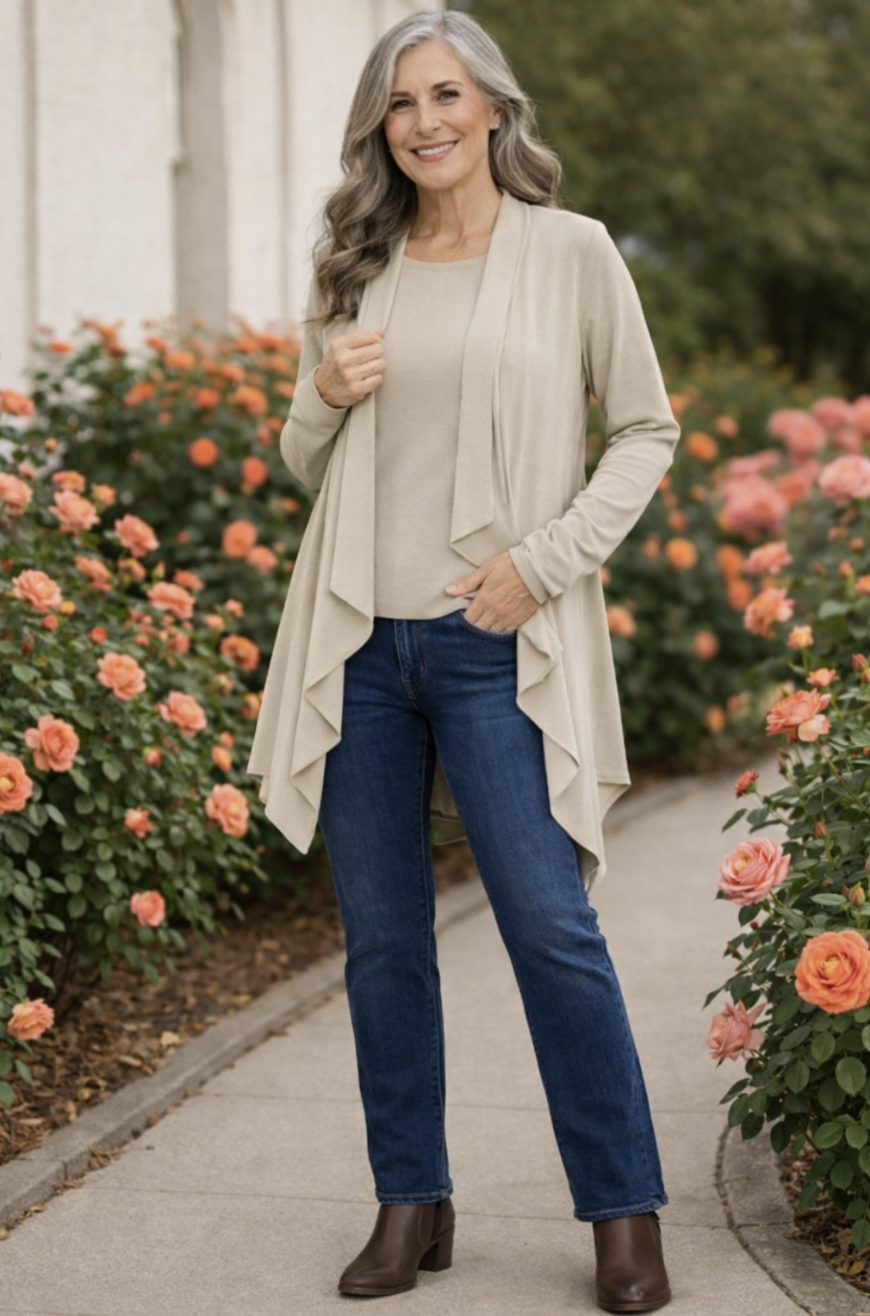 Sand Waterfall Front Cardigan | Sizes 10-18