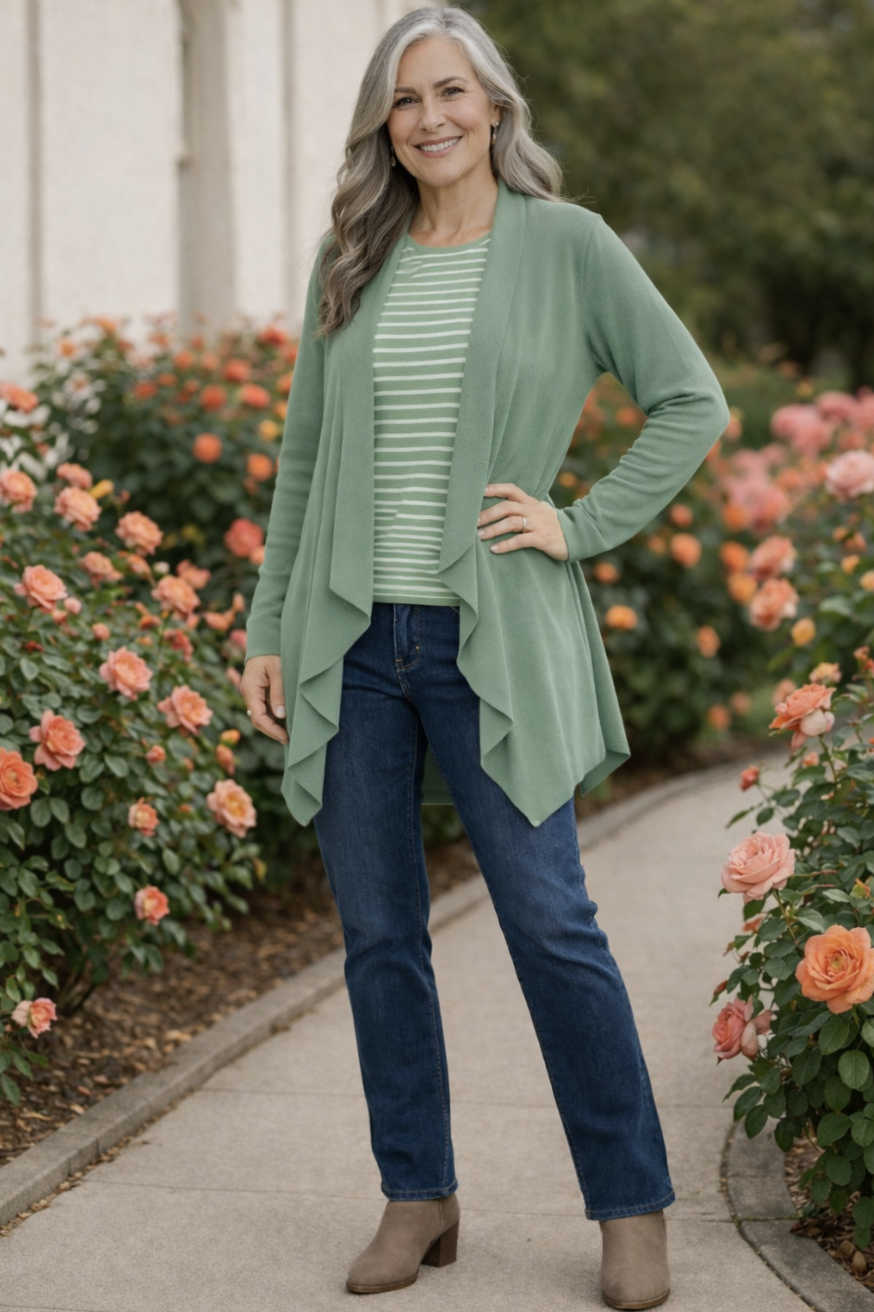Sage Green Waterfall Front Cardigan | Sizes 10-18