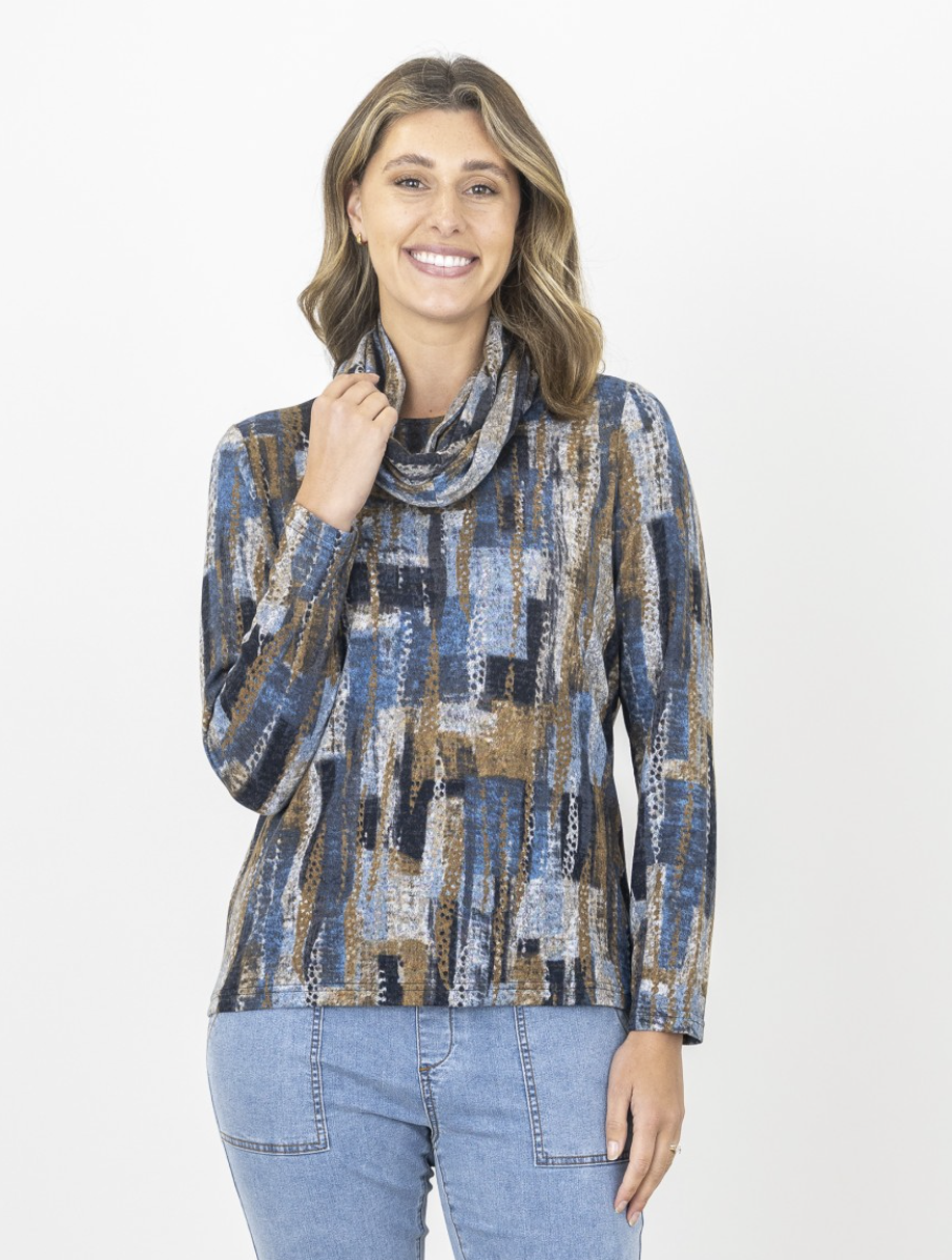 Blue Mirage Long Sleeve Snood Top | Sizes 12-24