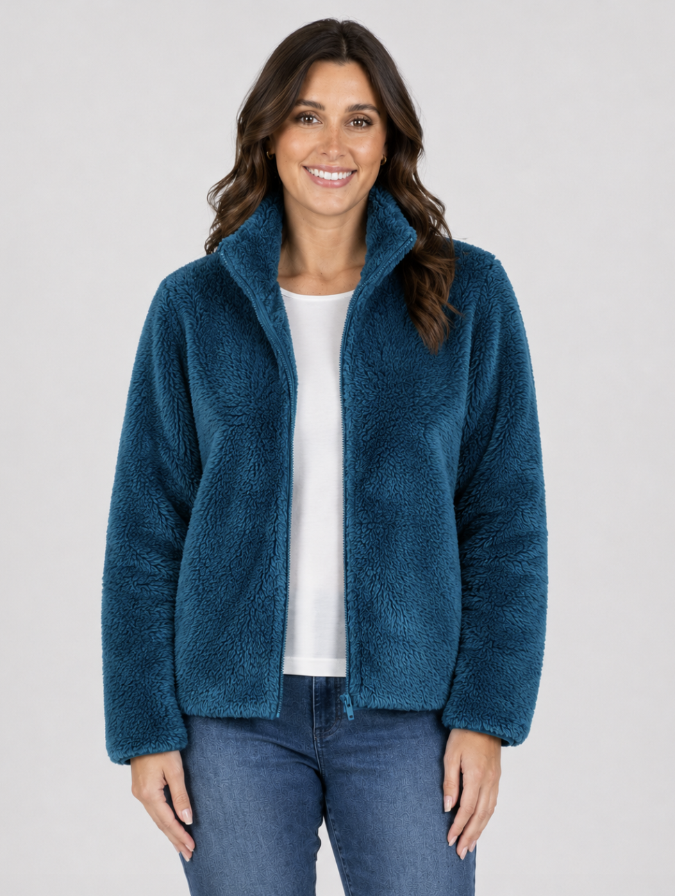 Renoma Teal Fluffy Zip Through Jacket | Sizes 12-20