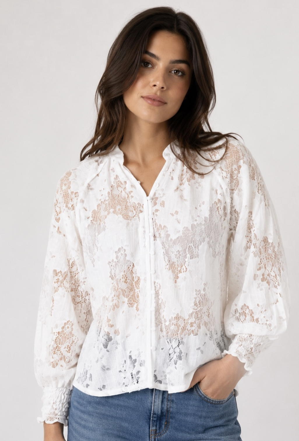Vintage Floral White Lace Blouse | Sizes 10-16
