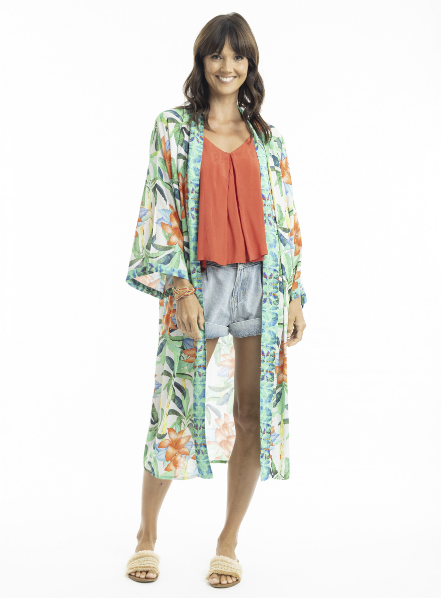 Orientique Tropical Print Olivia Longline Kimono