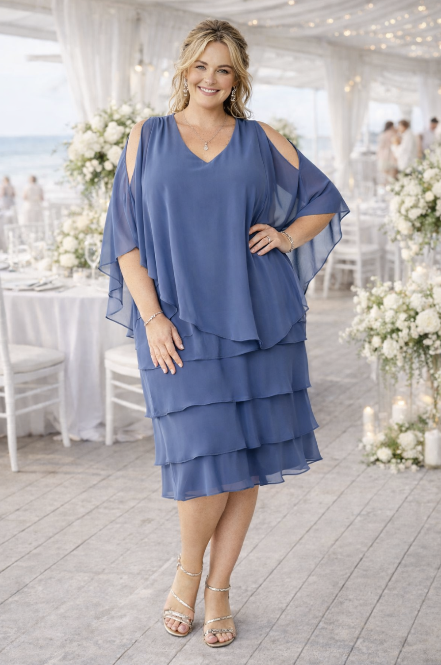 Steel Tiered Chiffon Dress | Sizes 16-22