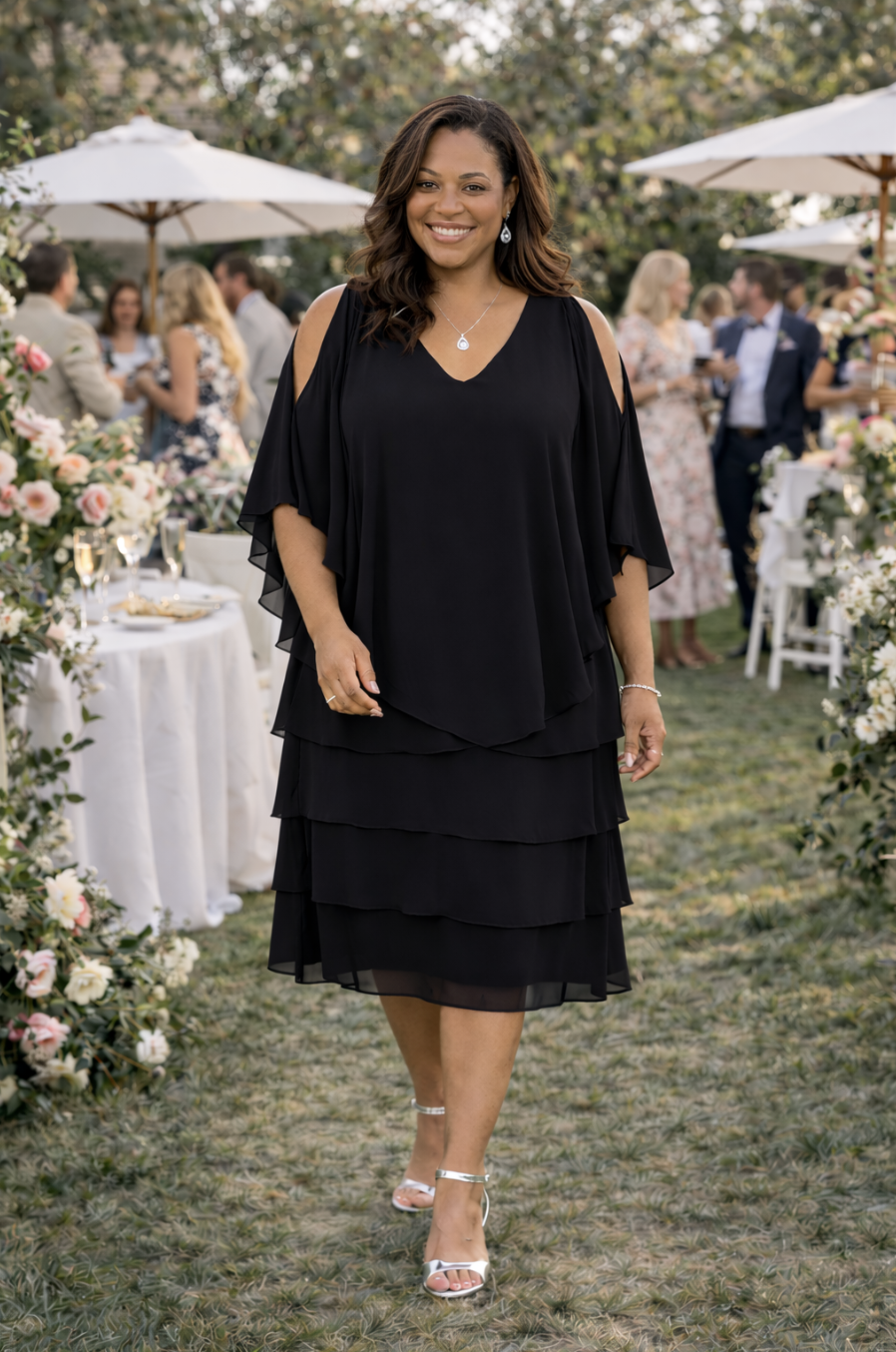 Black Tiered Chiffon Dress | Sizes 14-24