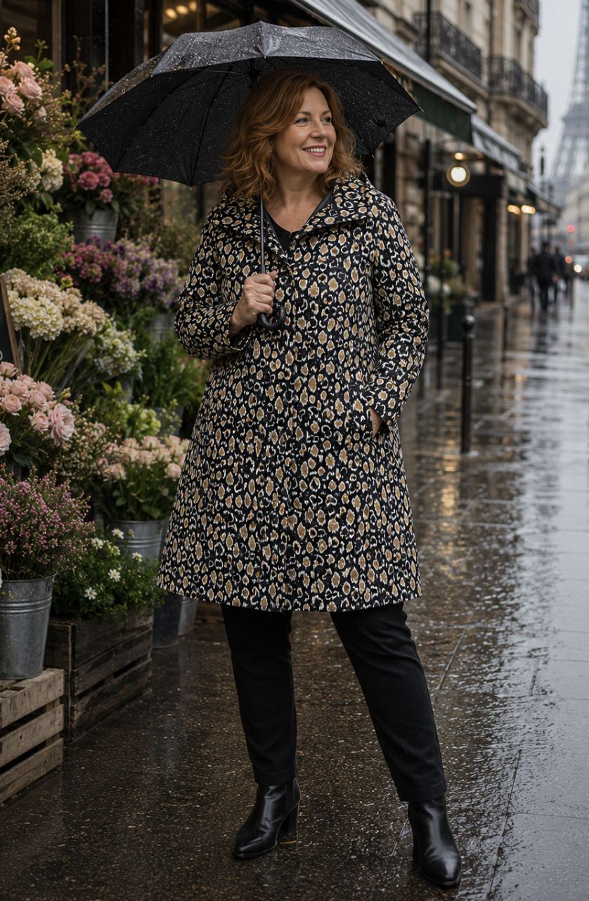Paris Leopard Print Water Resistant A-line Jacket | Sizes 12-24