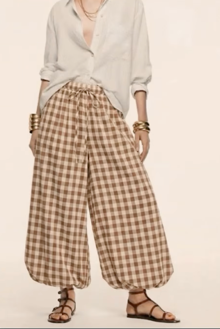 Havana Relaxed Sand Gingham Balloon Pants | Sizes 8-16