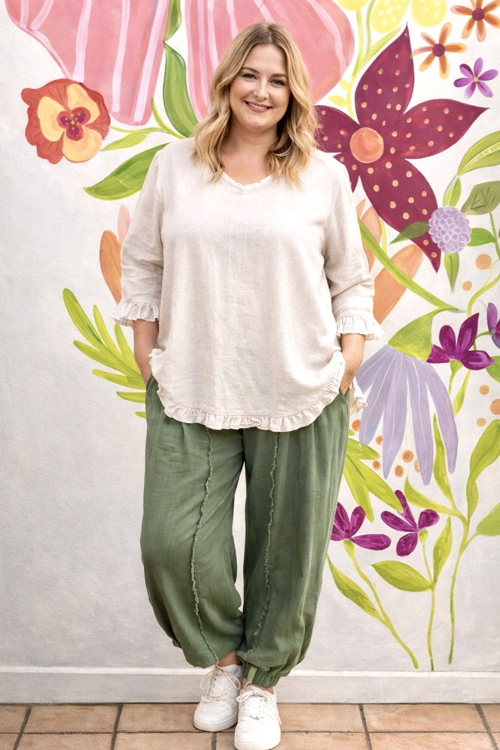Khaki Linen Blend Gypsy Pants | Sizes 8-26