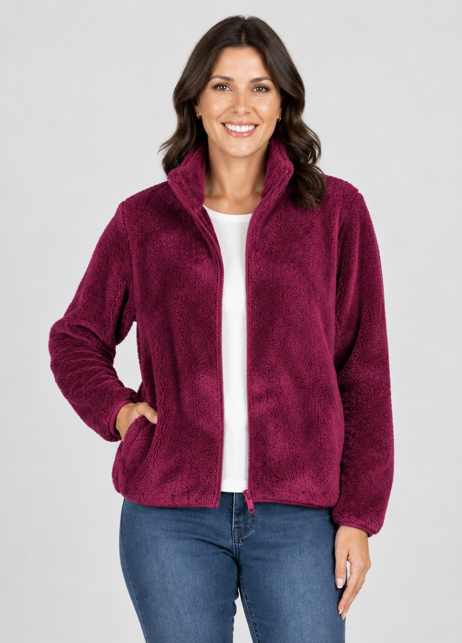 Renoma Raspberry Fluffy Zip Through Jacket | Sizes 12-20