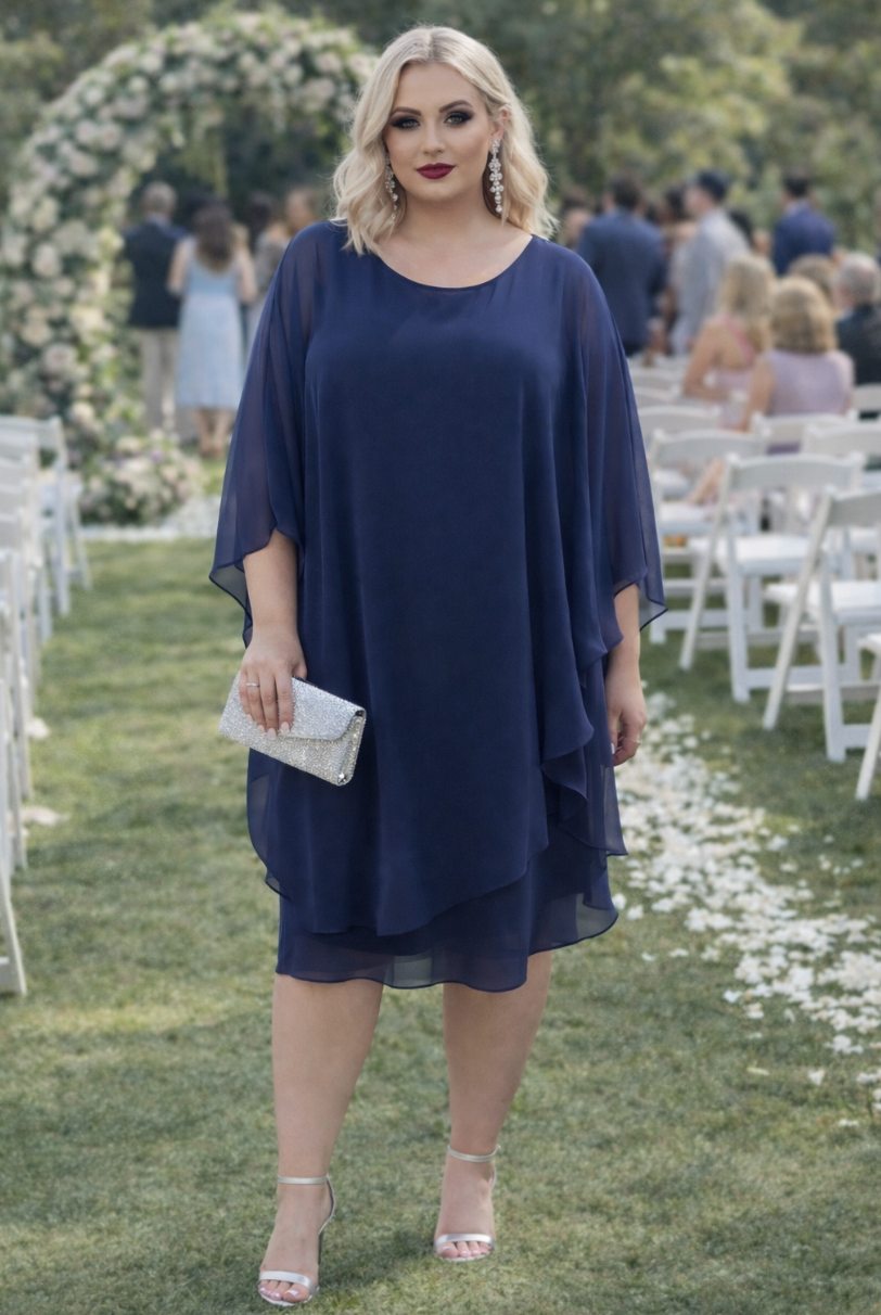 Navy Chiffon Butterfly Dress | Sizes 18-20