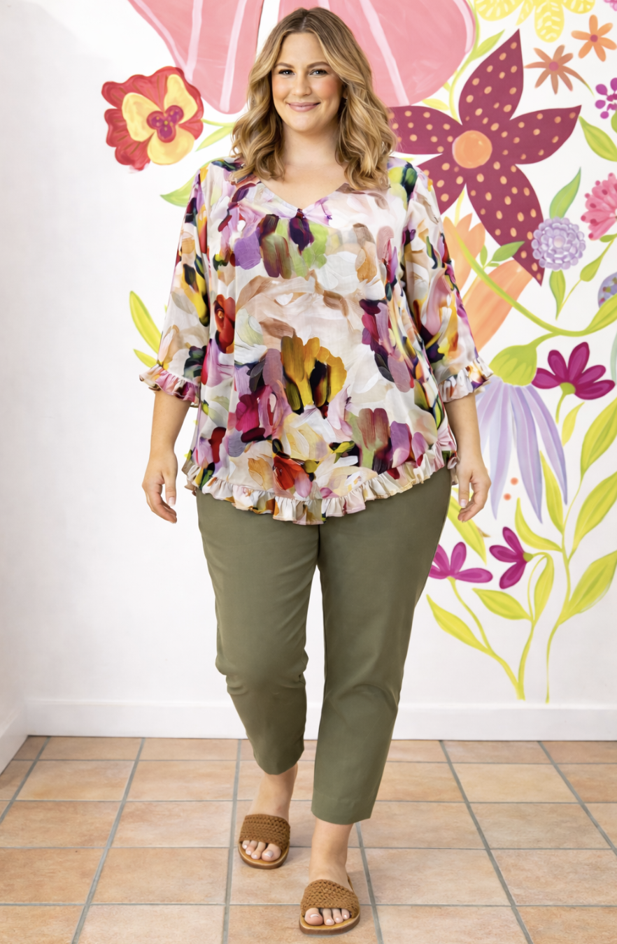 Khaki Stretch Cotton Pant | Sizes 10-24