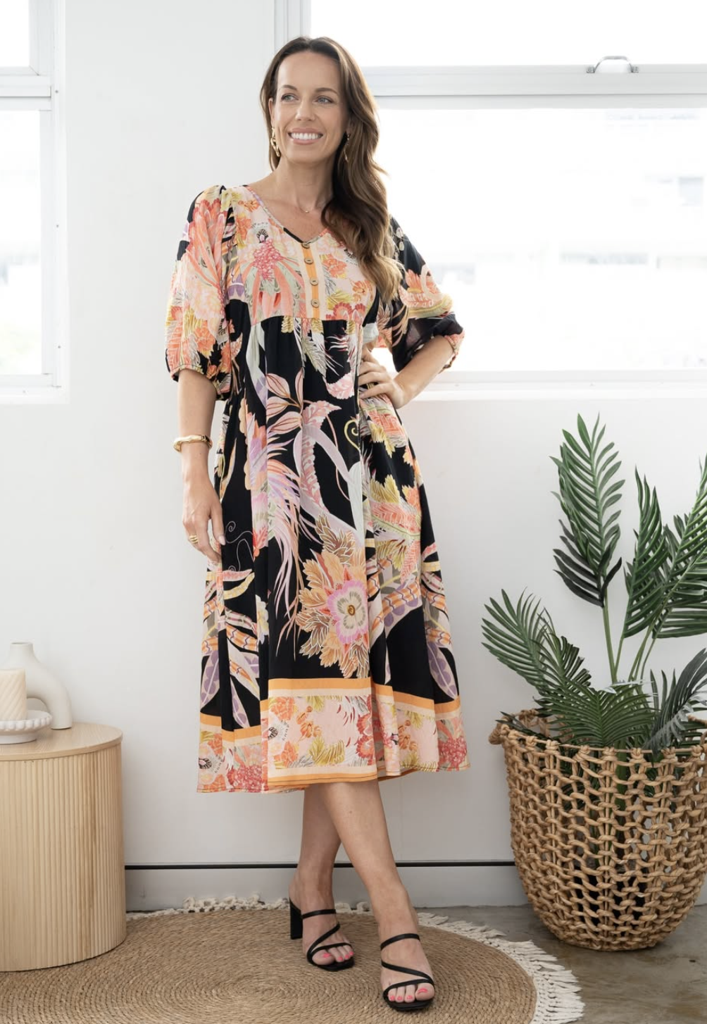 Boheme Botanica Billow Sleeve Midi Dress | Sizes 8-20
