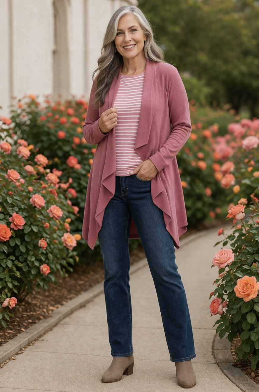 Rose Waterfall Front Cardigan | Sizes 10-18