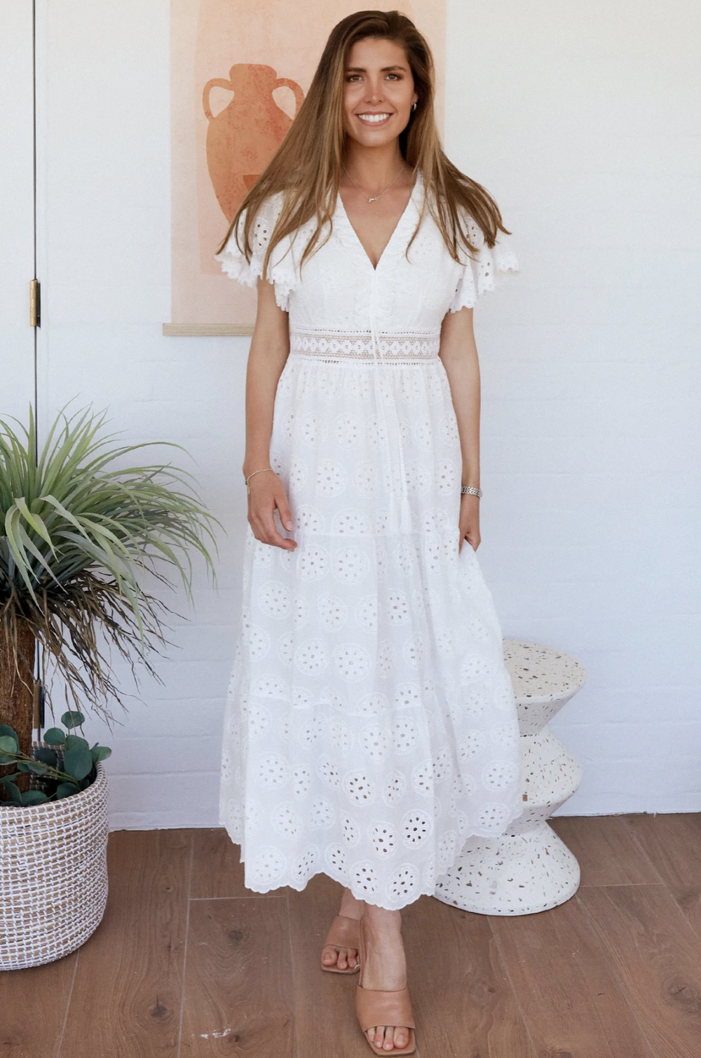 chinese dress ladies Broderie Anglaise Cami Strap Maxi Dress