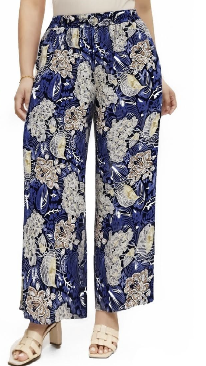 Navy & Rust Cotton Wide Leg Pants