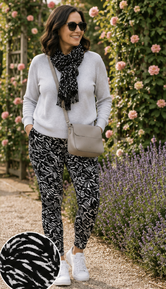 Black & White Wild Ink Print Fleece Lined Pocket Pants | Sizes 8-16
