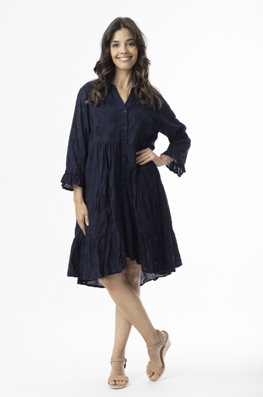 Orientique Navy Broderie Dress