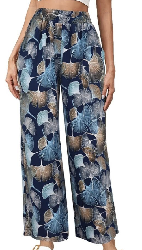 Moonlit Leaves Printed Wide Leg Pants