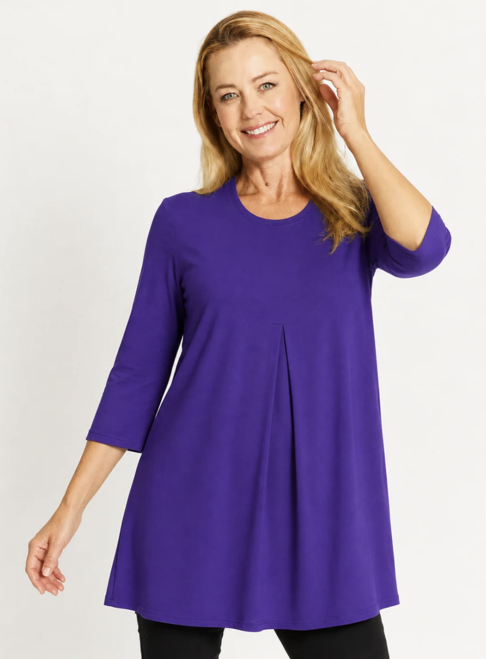 Purple 3/4 Sleeve Invert Pleat Chelsea Top | Sizes 16-24