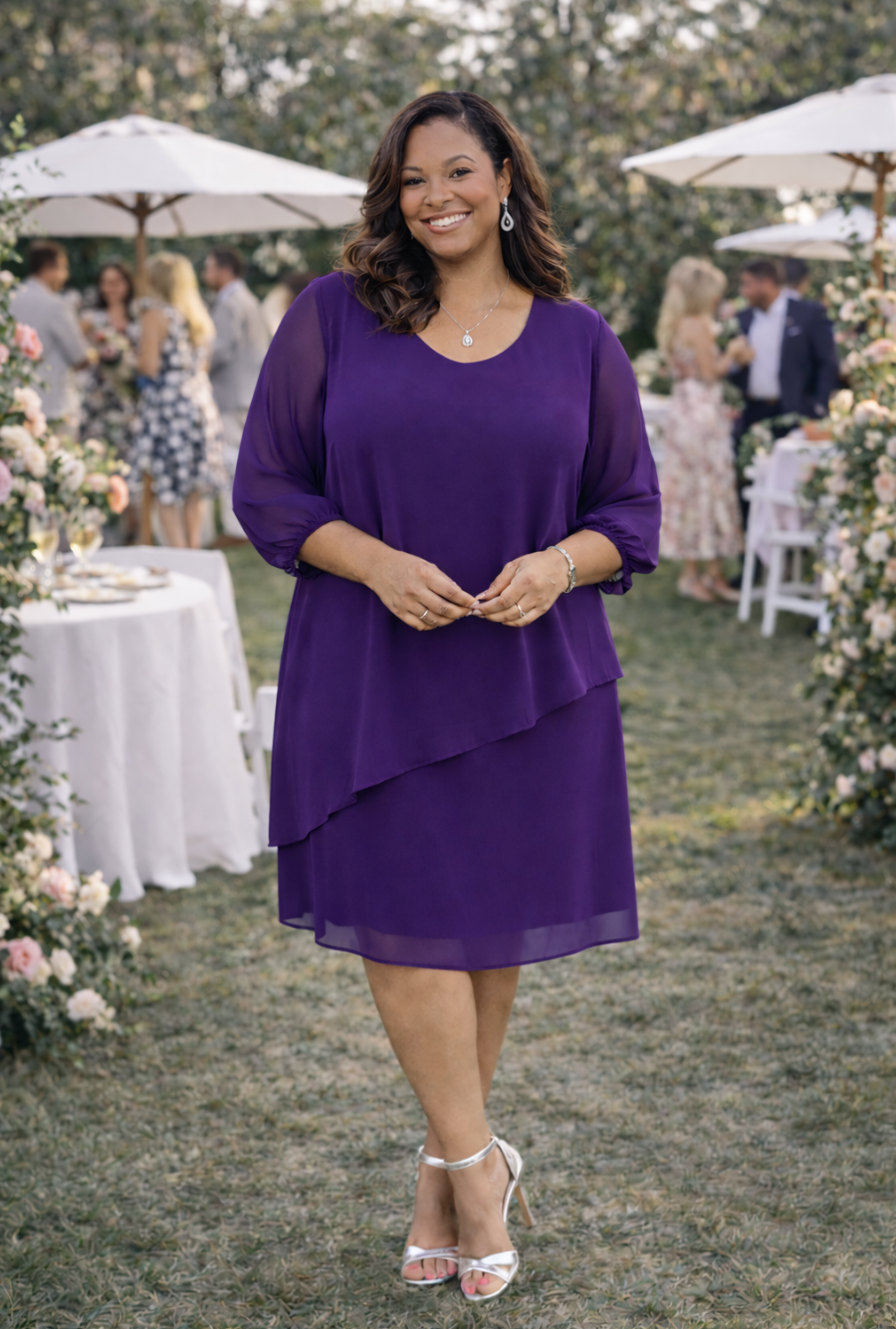 Aubergine Andy Chiffon Overlay Dress | Sizes 16-24