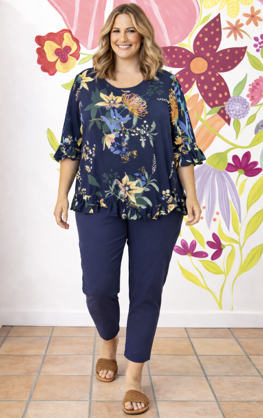 Navy Stretch Cotton Pant | Sizes 10-24