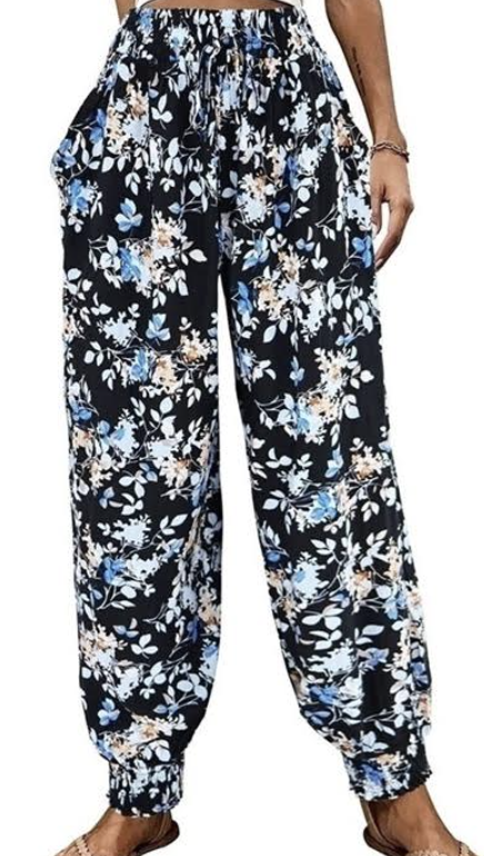 Cobalt Floral Harem Pants