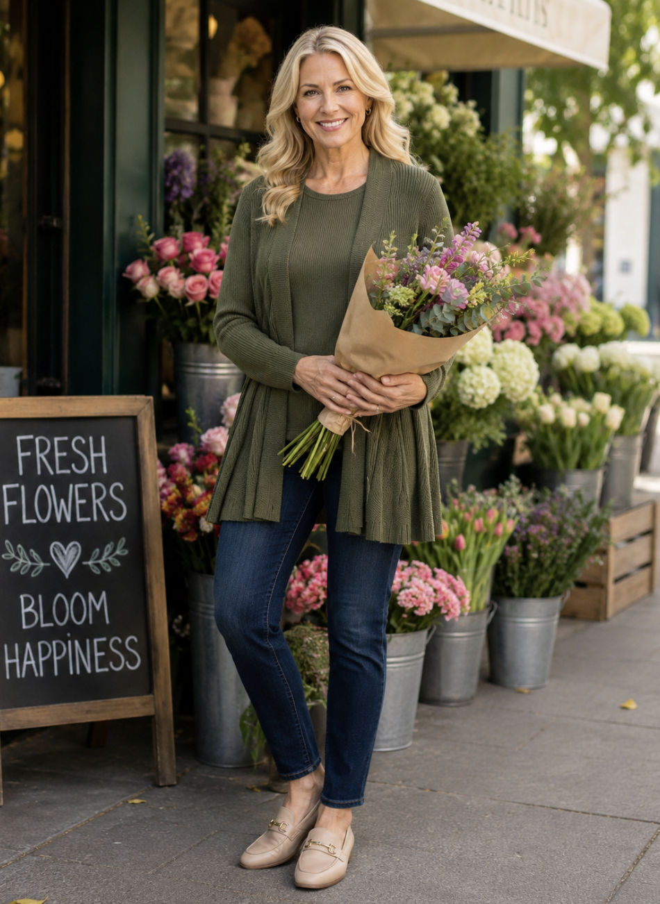 Olive Green Longline Rib Knit Cardigan | Sizes 8-18