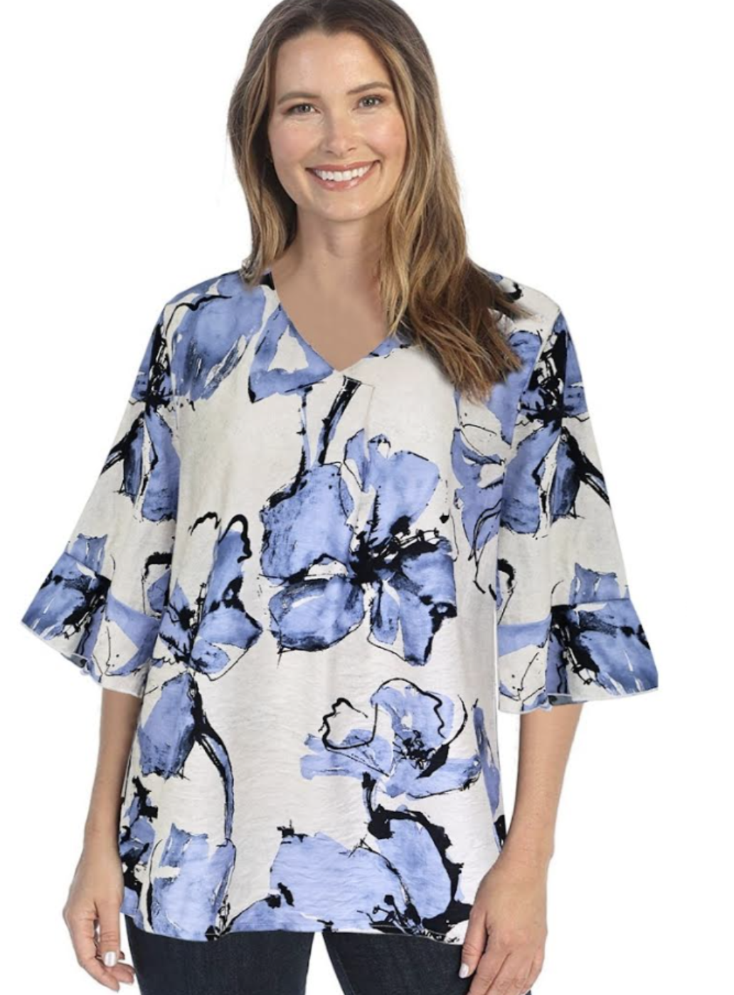 Blue Ink Floral Cotton Top
