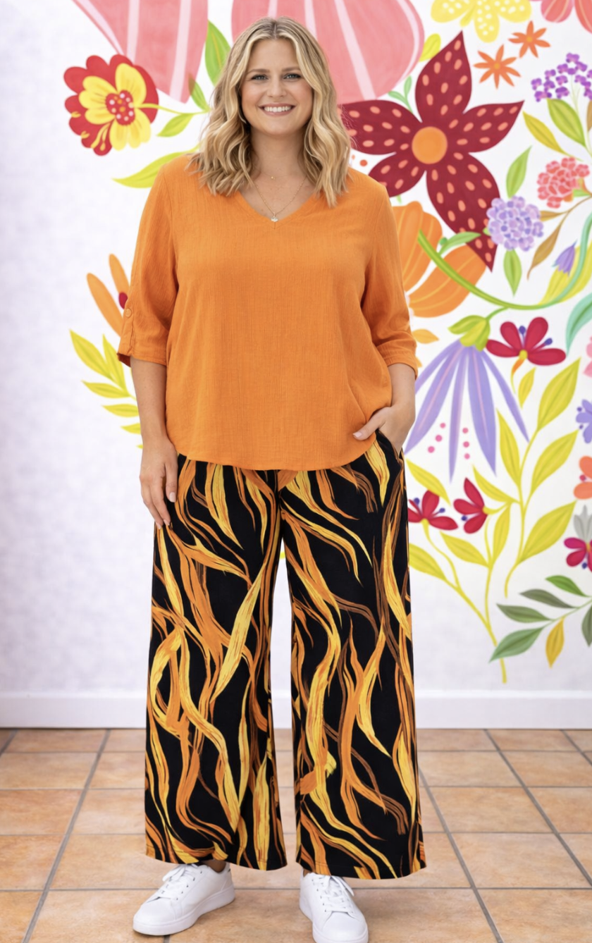 Rust Swirl Wide Leg Pants | Sizes 10-18